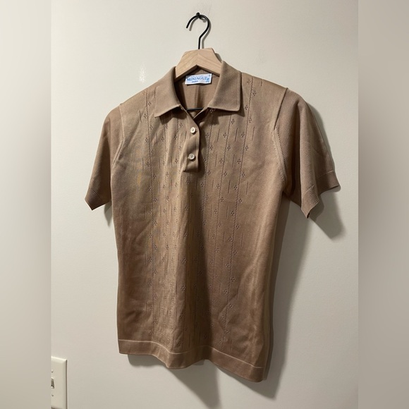Montagut Paris Taupe Brown Cut-out Mesh Golf Casual Short Sleeve Top Medium - Picture 5 of 8